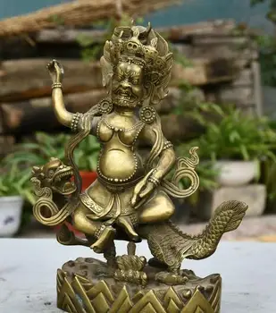 

11" Tibet Buddhism Pure Bronze White Jambhala Wealth God Dragon Buddha Statue