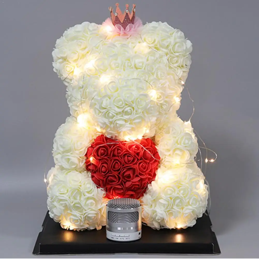 Светодиодный светильник, подарок на день Святого Валентина, 25 см, красная роза, плюшевый мишка, цветок розы, искусственное украшение, рождественские подарки для женщин, подарок на день Святого Валентина
