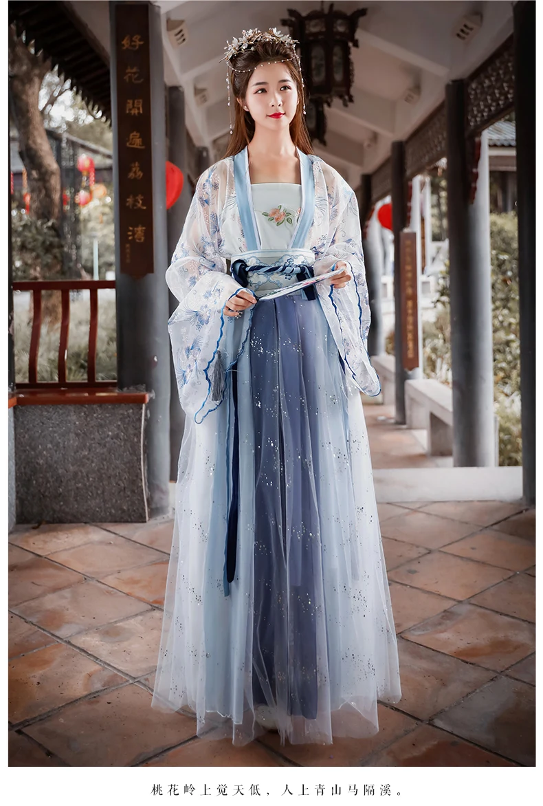 Традиционный Hanfu Женский китайский костюм Тан древний костюм юбка Феи Восточный элегантный одежда принцессы для косплея DL4455