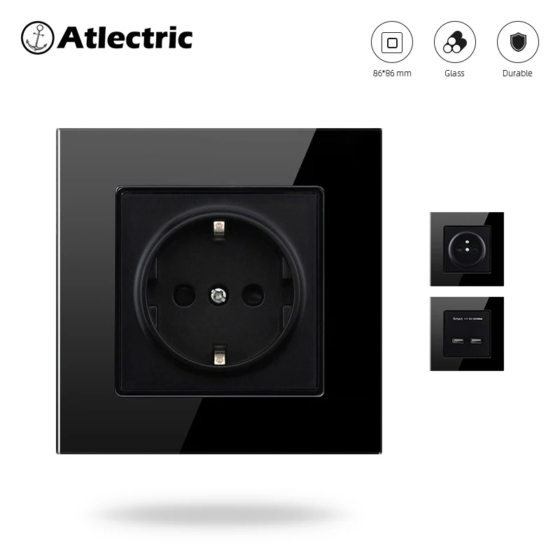 Электрическая настенная розетка Atlectric из закаленного стекла мА стандарт