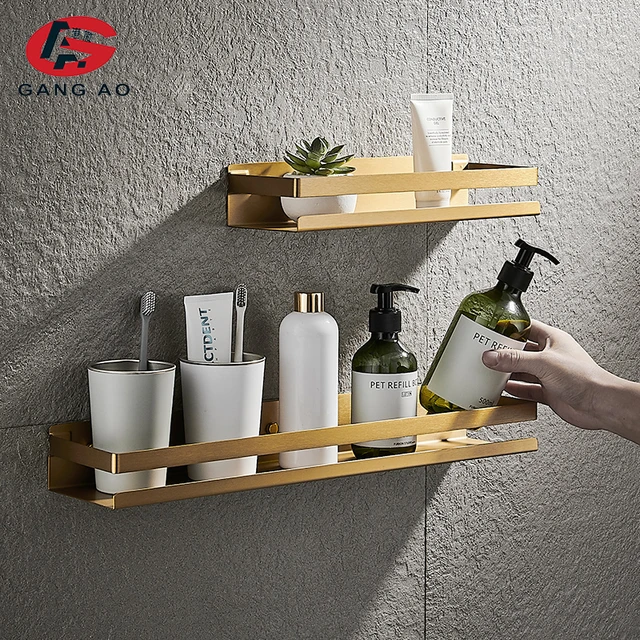 Corner Shelf Wall Mounted Bathroom Shelf Brushed Gold Aluminum Bath Shower  Shelf Bath Shampoo Holder Corner shelf - AliExpress