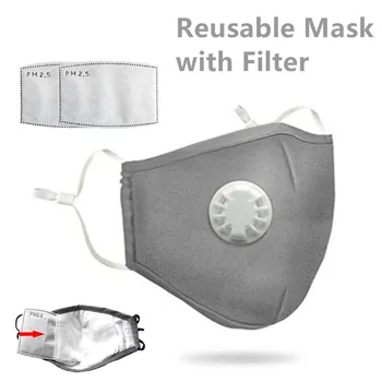 

PM2.5 Cotton Mask For Woman Man 2020 Fashion Breath Valve Mouth Masks Filter Pollution Cloth Activated carbon filter Party Mask