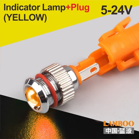 8mm-Yellow(5-24VPlug LANBOO 8 мм IP68 водонепроницаемый точечный светильник красный зеленый желтый Буле 12 В 24 в 110 В 250 В светодиодная металлическая контрольная лампа световой индикатор - Цвет: 8mm-Yellow(5-24VPlug
