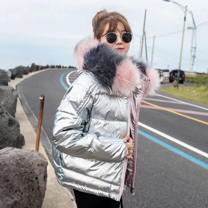 

Both Sides Wear Jacket 2019 New Style Winter Cotton-padded Clothes Women's Short Korean-style Large Fur Collar down Jacket Cotto