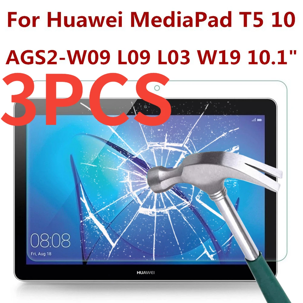 3PCS Tempered Glass For Huawei MediaPad T5 10 Tablet Film AGS2-W09 L09 L03 W19 10.1 inches Bubble Free Screen Protective tablet stands