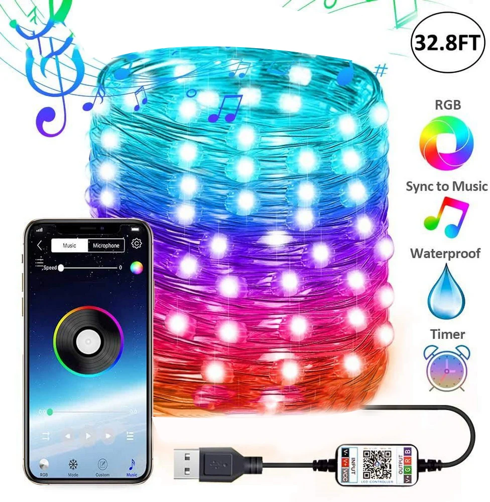 

LED Christmas Tree Decoration Light Smart Bluetooth Personalized 10M String Lamp Customized App Remote Control Lights Dropship