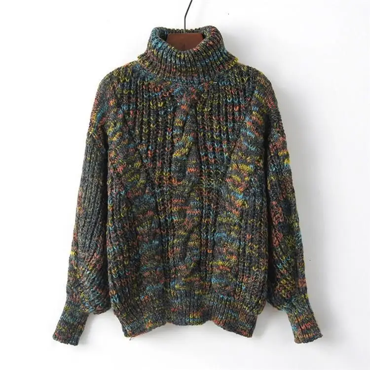 

Fall 2019 Multicolor Koreaanse Coltrui Vrouwen Trui Winter Lantaarn Mouw Twisted Crop Trui