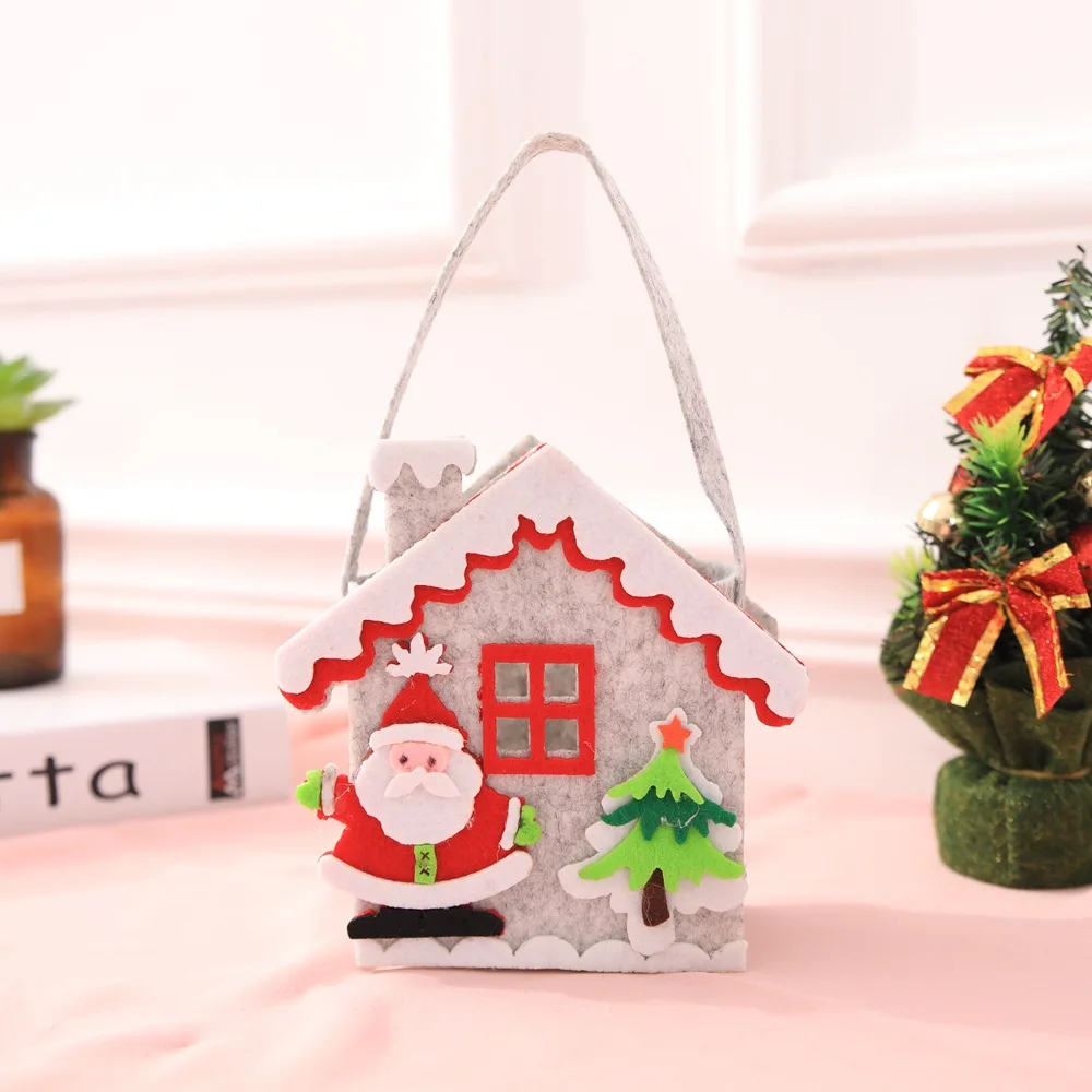 Рождественские подарочные сумки в форме дома, домашний Рождественский мешок для конфет на вечеринку, снеговик, Санта, медведь, висячий орнамент, Подарочная сумка для детей - Цвет: huifangzi