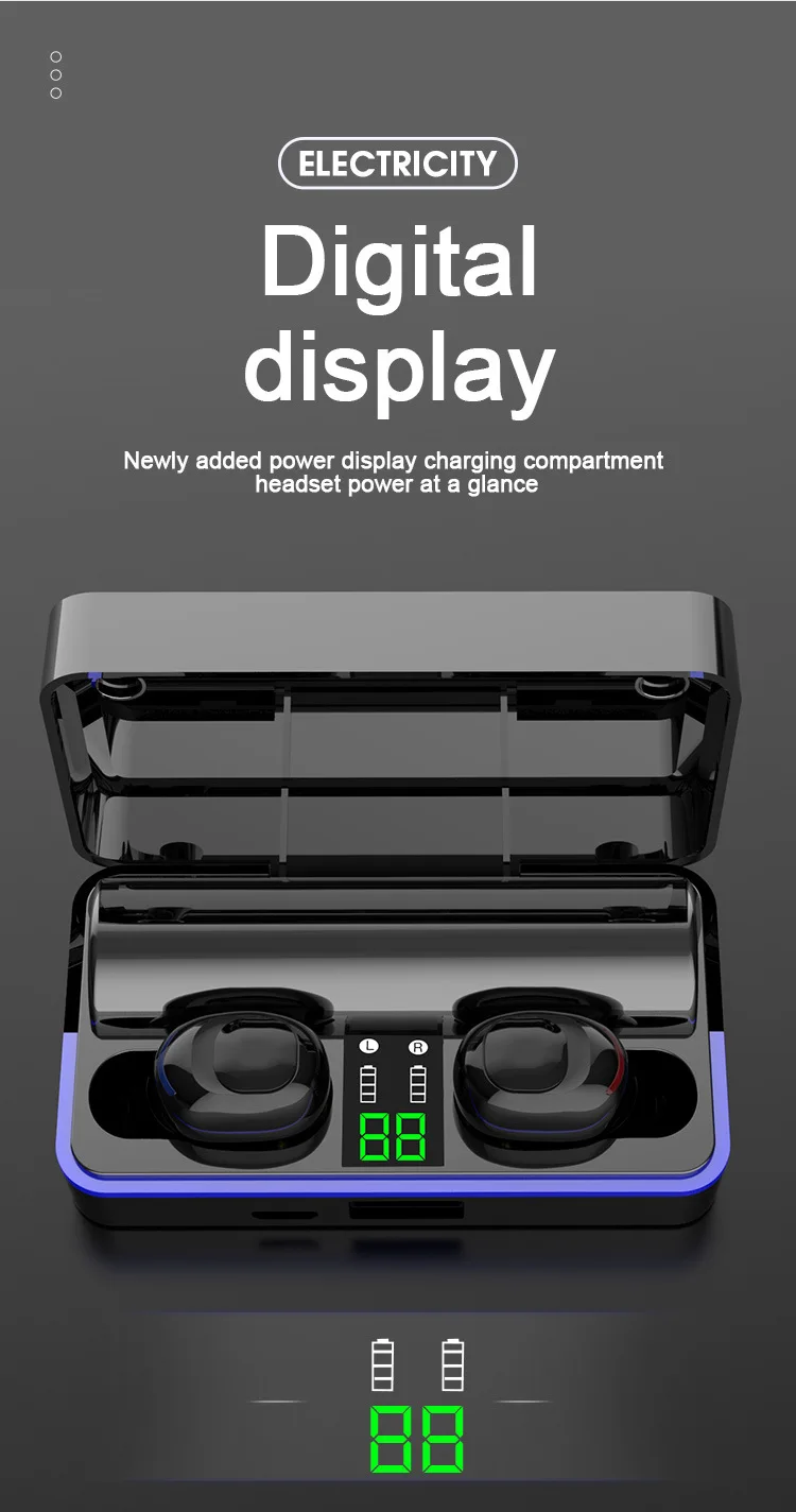 W12 TWS Wireless Bluetooth 5 0 Earbuds Waterproof Touch Earphone LED Digital Display Headset With Mic 3600MAh Charging Box