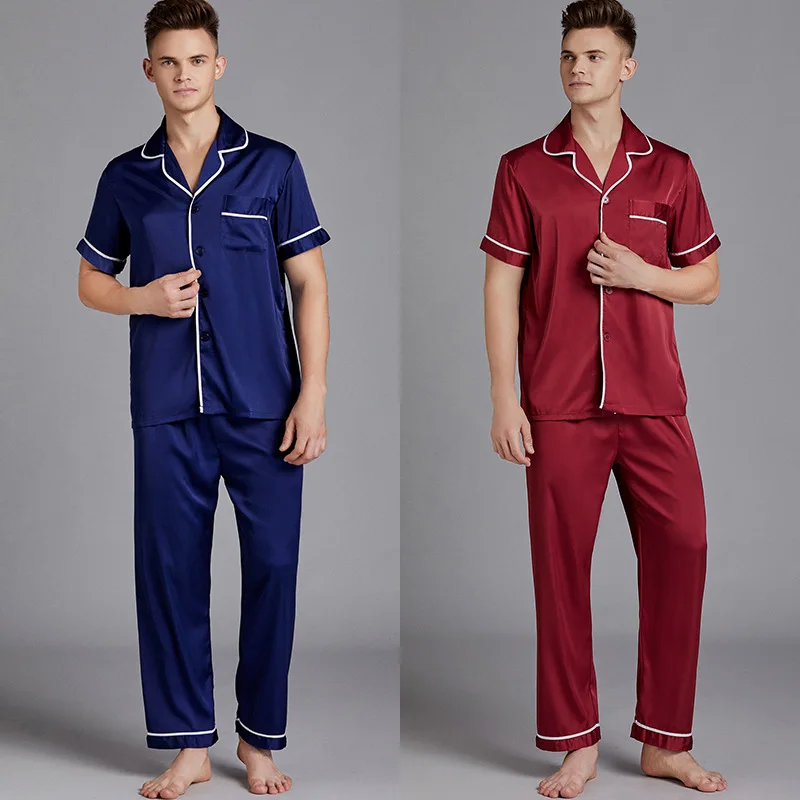 

Men Pajamas Short-Sleeved Pants Suit Thin Silk Men's Leisure Set Large Size Can Be Worn outside men sleepwear men pajamas
