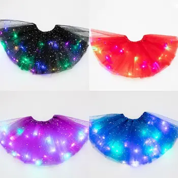 

Women Star Sequins Tutu Skirt LED Light Up Neon Colorful Dance Party Short Dress