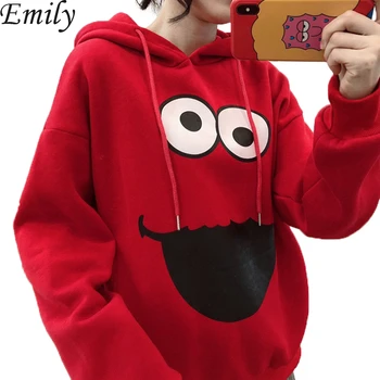 

Hoody Autumn And Winter Cartoon Printed Plus Velvet Women Hoodies Sweatshirt Long Sleeve Drawstring Harajuku Pullovers