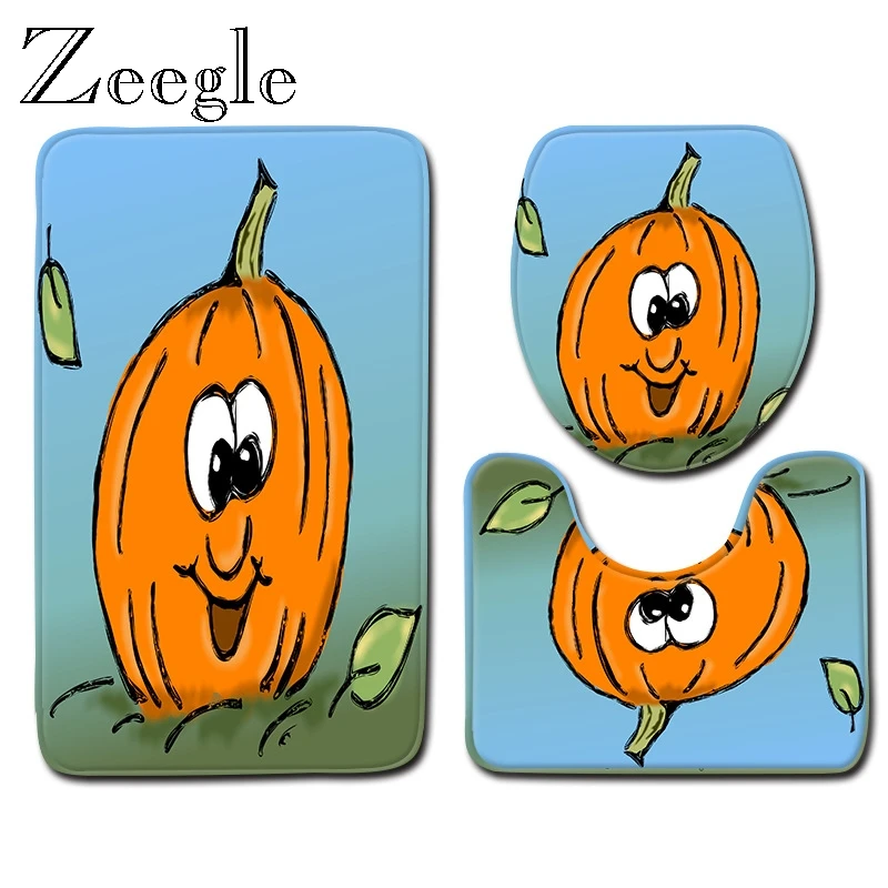 Zeegle Halloween Bath Mat Set Printed Bathroom Mat Dustproof Toilet Mat Set Cartoon Rug for Bath Decoration Anti-slip Foot Rug