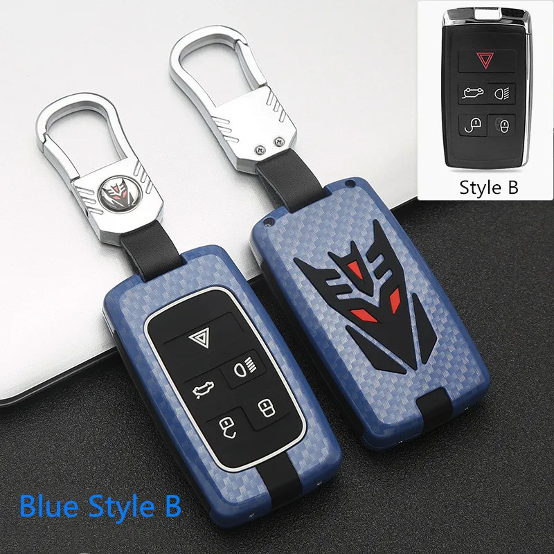 Blue Style B Авто-Стайлинг углеродного волокна автомобильный чехол для ключей в виде ракушки цинковый сплав силикона ключ Защитная крышка для RangeRover все включено световой - Название цвета: Blue Style B