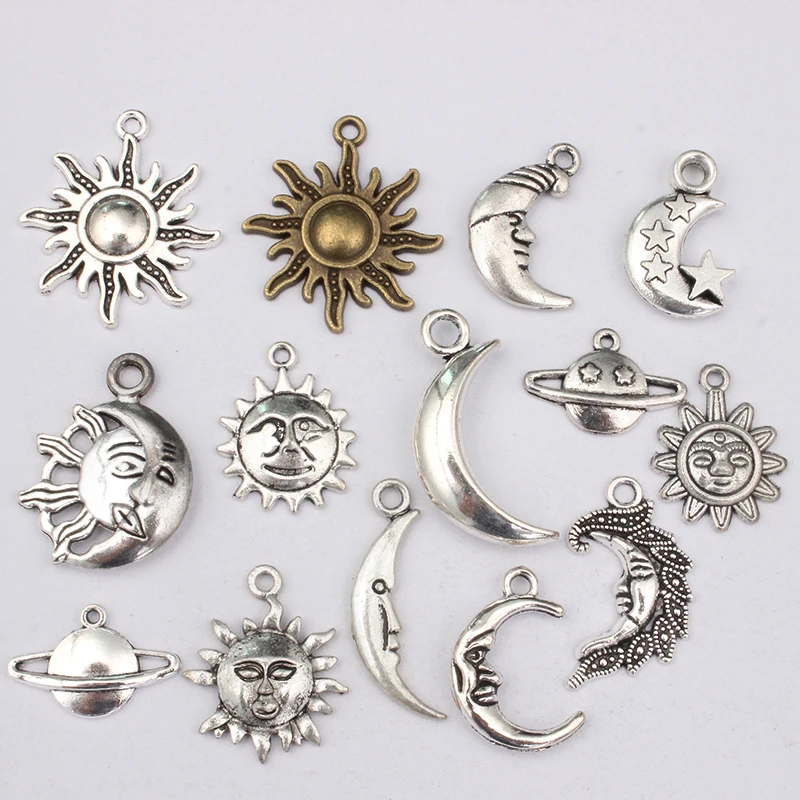 

20-30pcs Celestial Sun Face Charms Moon and Moon Alloy Pendants for Jewelry Making DIY Earrings Necklace Bracelet Craft