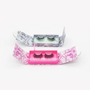 

Blue Dollar Lash Case With Tray Custom Lashbox Packaging With Logo Red Dollar Open Lashes Box Wholesale Real Mink Eyelashes