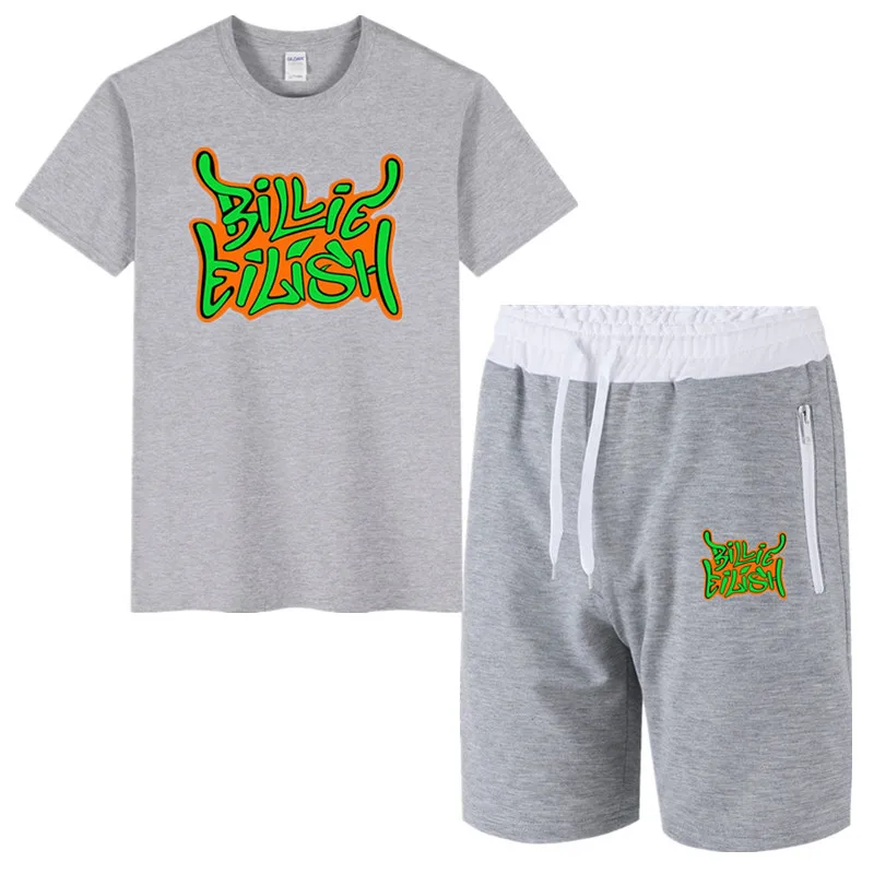 50% OFF New Billie Eilish Men's Sets T Shirts+Shorts Two Piece Suit Tracksuit Men Women Casual Tshirts Workout Fitness Sets Jogger Suits