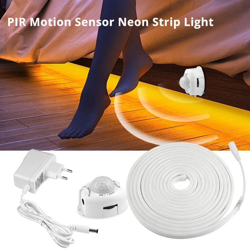 6mm Flexible LED Neon Strip Light With Power Adapter Touch Dimmer Hand Sweep PIR Motion Sensor Switch Set