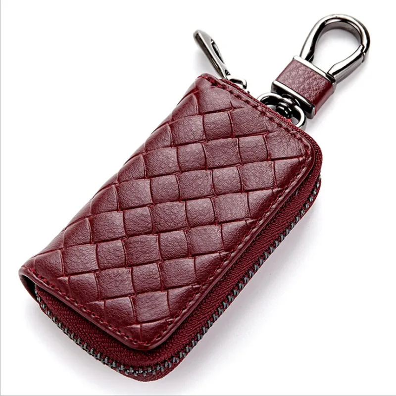 PU Leather Keychain Men Women Key Holder Organizer Pouch Split Car Key Bag Wallet Housekeeper Key Case Mini Card Bag - Цвет: wine red
