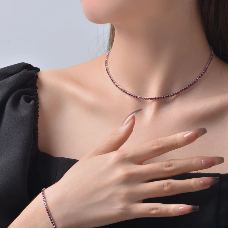 OEVAS 100% 925 Sterling Silver 2.5mm Ruby Tanzanite Sapphire High Carbon Diamond 65mm Chains Necklace Wedding Fine Jewelry Gift