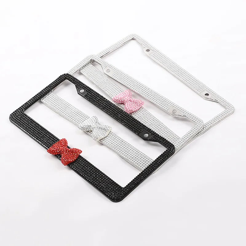 

Universal USA License Plate Frame Bowknot Bling Rhinestone Front And Back Panel License Plate Frame For Car Auto