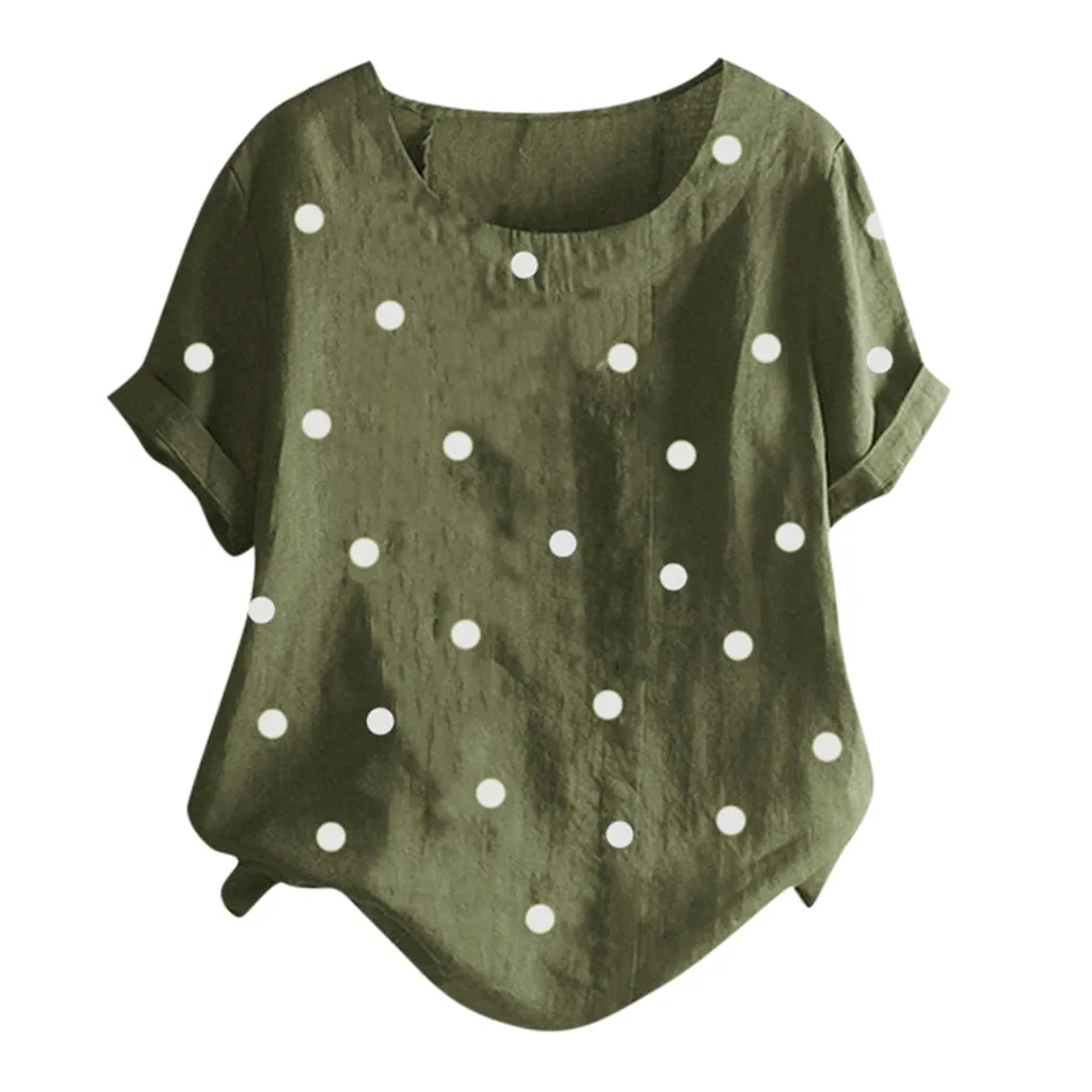 Women Casual Plus Size O-Neck Dot Printed Loose Button Tunic Shirt Blouse Tops High quality office blouse plus size tops 330