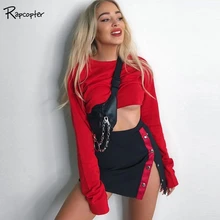 Рапкоптер черные юбки с высокой талией женские с боковой контрастностью однобортные сексуальные женские юбки с разрезом корейский стиль Женская одежда