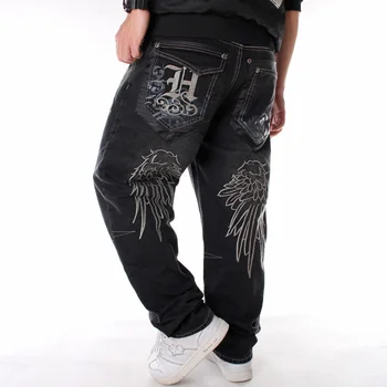 

Mens Hip hop Jeans Street Dance Clothing Fashion Style Homme Washed Loose Skateboard Embroidered Denim Pants Men Plus Size