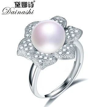 

Dainashi Fashion 925 Sterling Silver Flower Zircon Crystal Adjustable Ring Hot Sale 100% Genuine Freshwater Cultured Pearl Ring