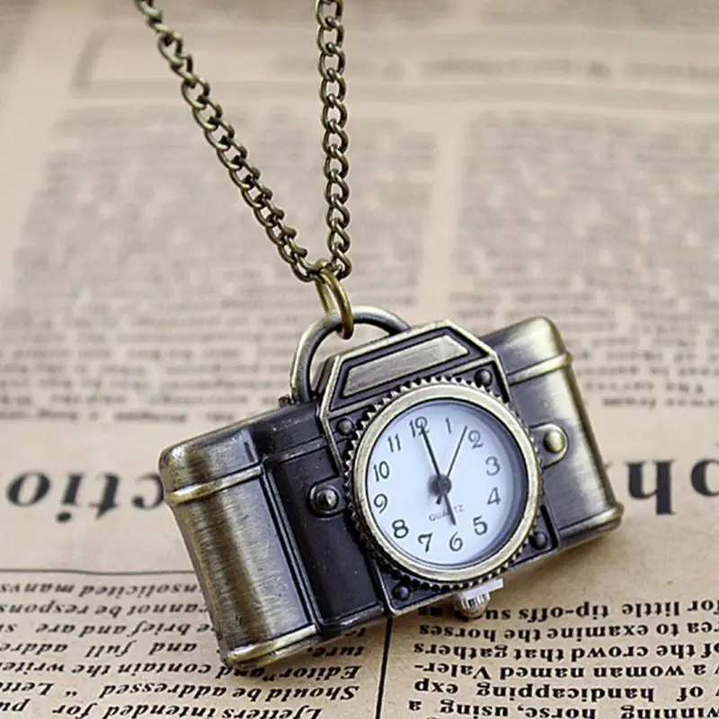 

Pocket Watch Quartz Vintage Camera Shape Creative Mini Chain Portable Party Charm Women Necklace Pendant Bronze Pocket Watch