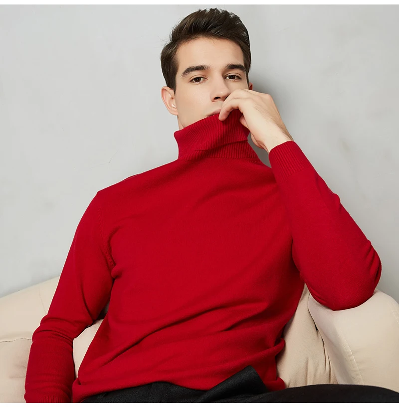 Winter Men's Turtleneck Sweater Thicken Warm Fashion Solid Color Youth Casual Soft 8-color Sweater Male Brand Clothes