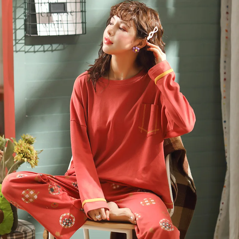 

Pajamas Women's Spring And Autumn 6535 Cotton Long Sleeve Trousers Korean-style Women's Summer Thin Section Nursing Home Wear Tw