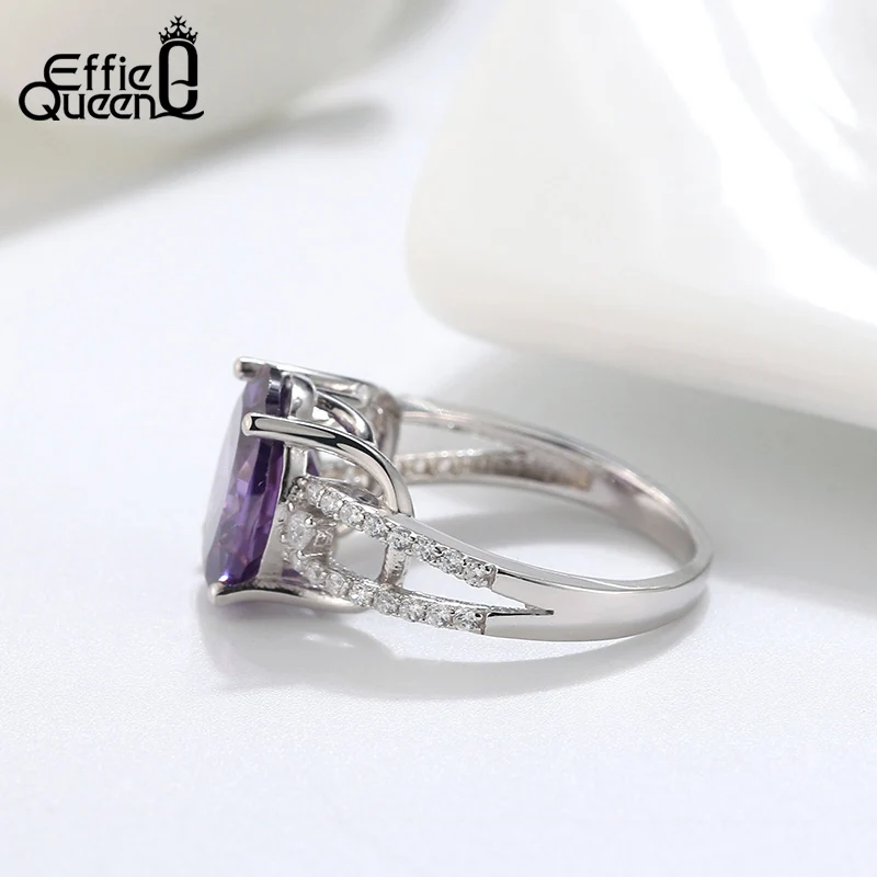 Effie queen S925 Серебряное кольцо для женщин с овальной огранкой, AAAA циркониевое кольцо вечности, свадебное обручальное ювелирное изделие, подарки TSR171