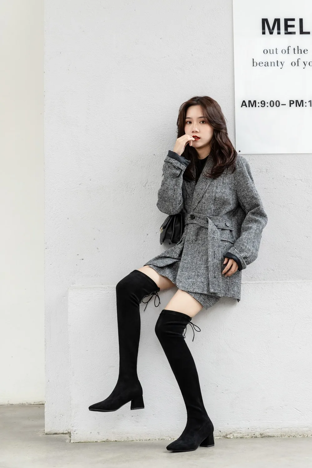 Sexy over the knee high boots woman suede leather thick high heels women boots autumn winter black gray party shoes woman