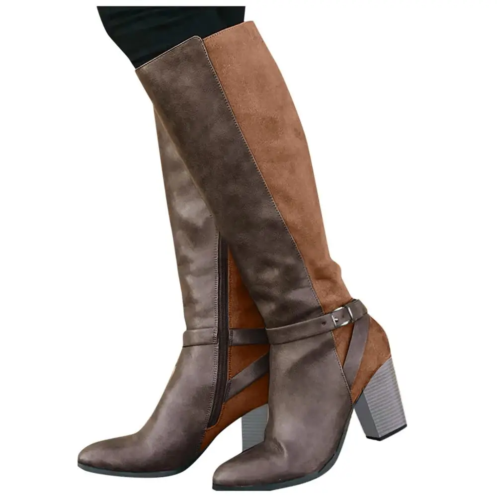Коричневый Plus Size 35-43 New Knee High Boots Women Autumn Western Style Brand Shoes Woman Flat Heels Office Ladies Mature Dress Boot - Цвет: Коричневый
