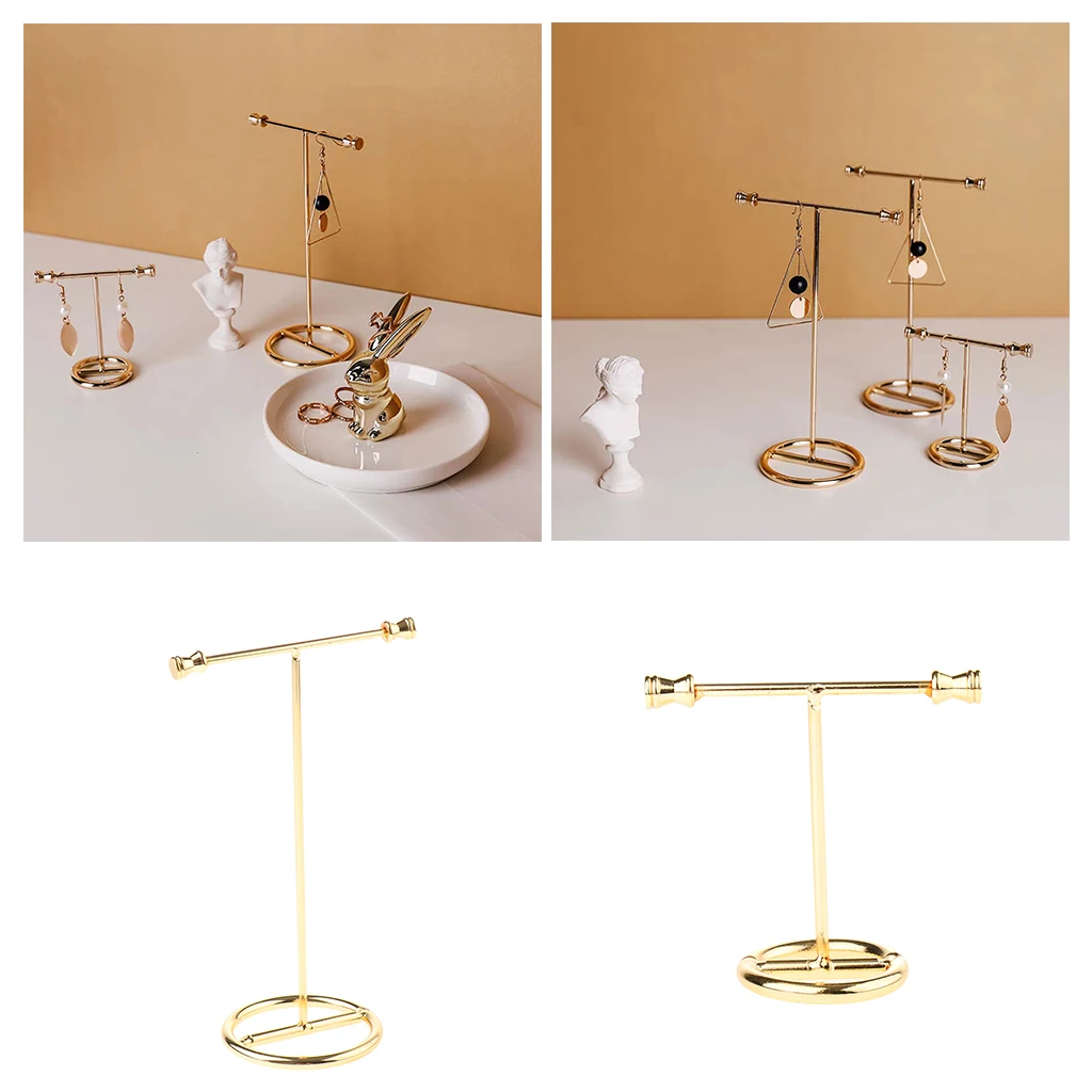 2 Pack Jewelry Display Stand Show Rack Metal Alloy Gold Jewelry Rack for Earrings Necklace Storage