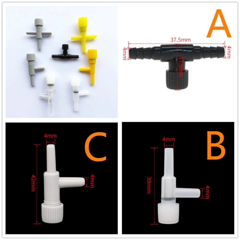 3pcs Plastic T-type Two Way Tee Air Water Valves Gas Check Flow Regulation Pipe Tube Connectors DIY Aquarium Parts