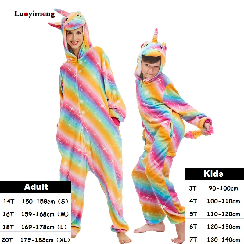 New Animal Onesies Kids Audlts Kigurumi Sleepwear Women Stitch Unicorn Pajamas Boys Cartoon Costumes Girls Unicornio Overalls