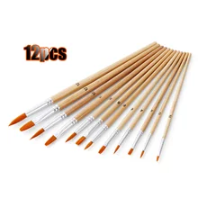 12 шт набор кистей для рисования с плоскими и круглыми заостренными кончиками нейлоновые волосы деревянная ручка профессиональная кисть для рисования краски для художников