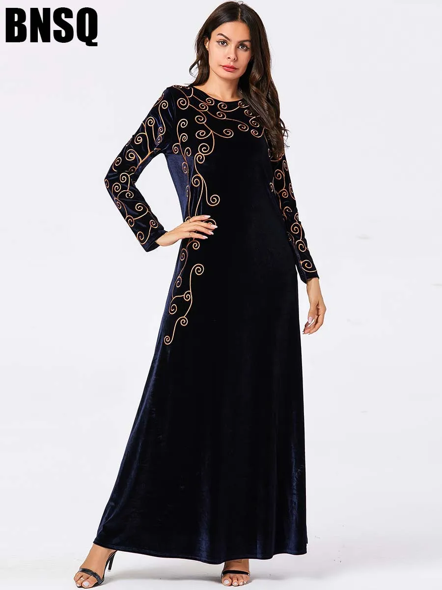 BNSQ арабское золото бархат вышитые abaya индийская одежда для женщин Punjabi Kurta вечерние макси с длинным рукавом пакистанские платья