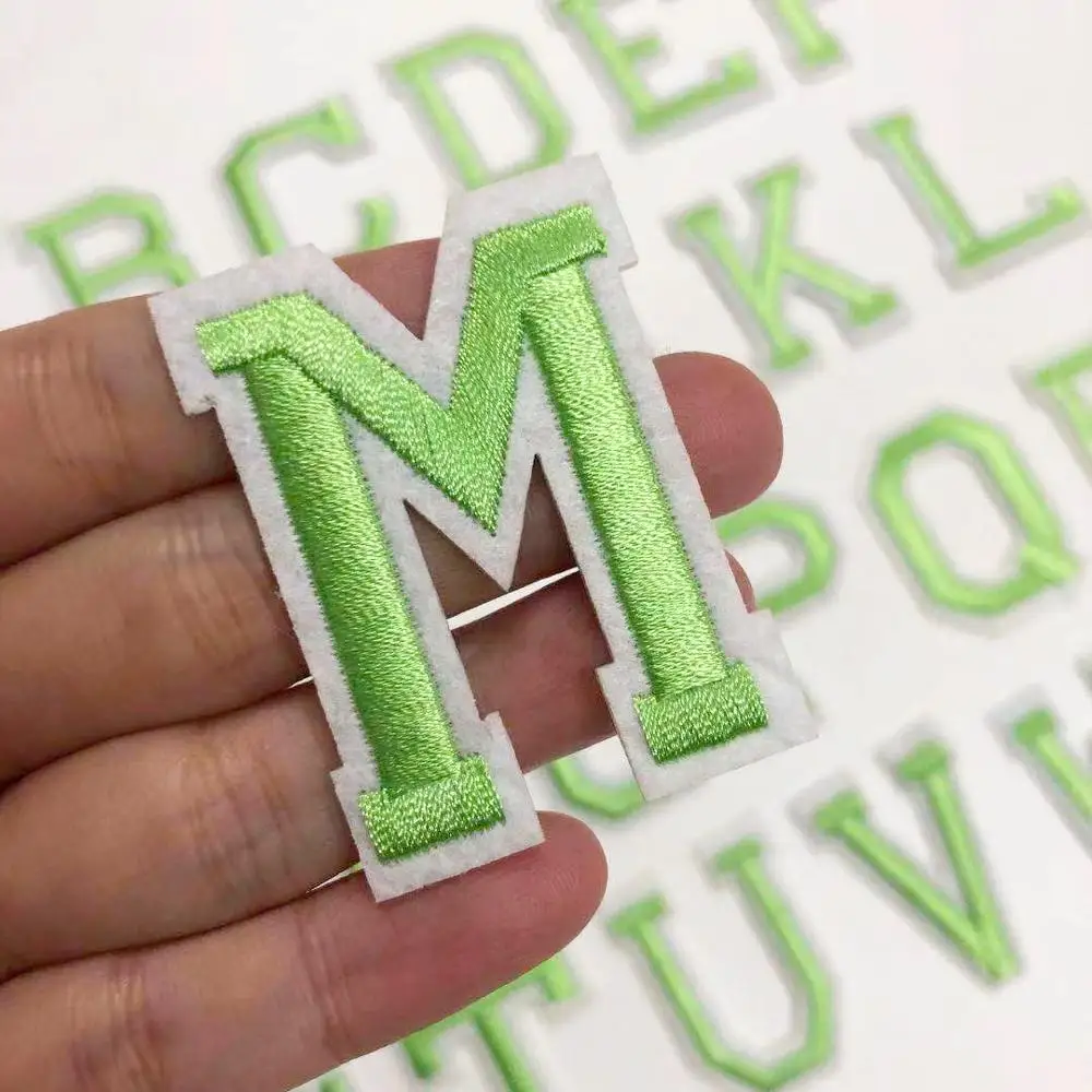 Green Letters Iron On Patch Diy Alphabet Embroidered Patches Applique