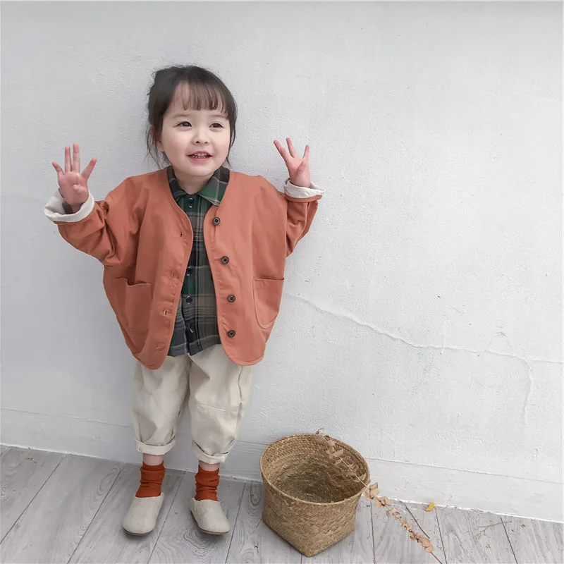 

Kids Boys Girls Vintage Cotton Cardigan 2019 Autumn Korean Girls Children Solid Jacket Baby Boys Coat Outerwear Clothing