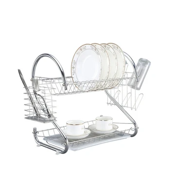 

Kitchen Dish Drainer Cutlery Holder Plates Bowls Utensils Rack Round 2 Two Tier