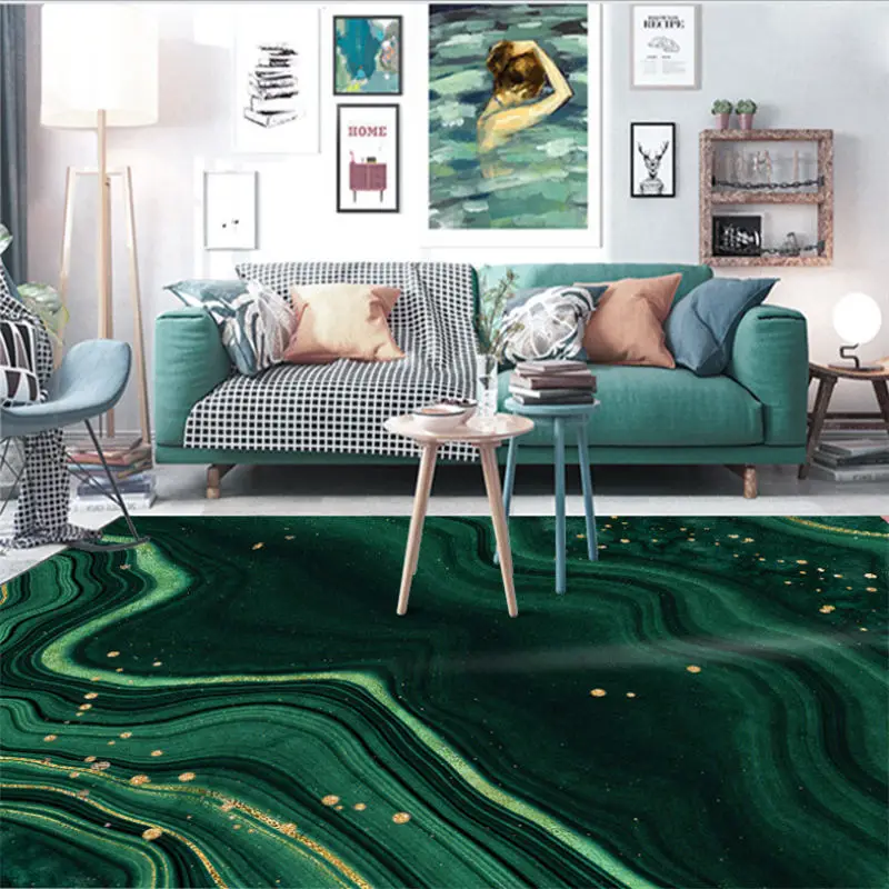 Ковры для гостиной Европейский зеленый рок узор Кристалл бархатистый коврик для коврики на пол для спальни Механическая стирка