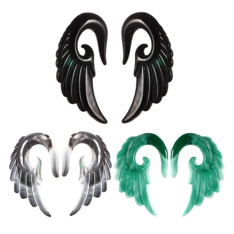 2 шт./компл. с «крыльями ангела» акриловый расширитель для уха в форме конуса ювелирные изделия, цвета: черный и серый Спираль уха конические зажигания Носилки Пирсинг уха ювелирные изделия с расширителем для тела Лот