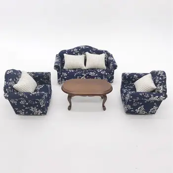 

1/12 Mini Floral Print Sofa Cushion Set Model Toy Doll House Living Room Decor Children Pretend Play Toy