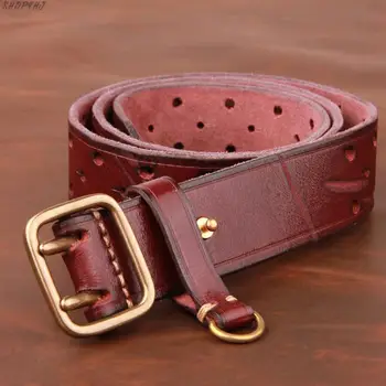 

Stylish Men's Belts Double-pin Copper Buckle Men's Luxury Fashion Belt Retro First Layer Pure Cowhide Jeans with Genuine Leathe