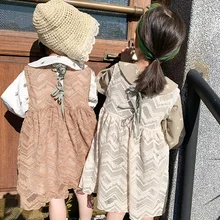 Детское летнее платье Коллекция года, новое весеннее корейское кружевное платье-майка для девочек платье без рукавов для маленьких девочек платье-трапеция для малышей