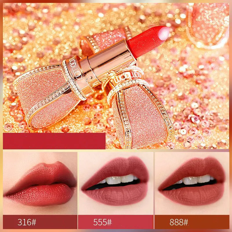 

Rhinestones Bow Lipstick Dumb Not Dry Long-lasting Moisturizing Fun Fashion Lipstick