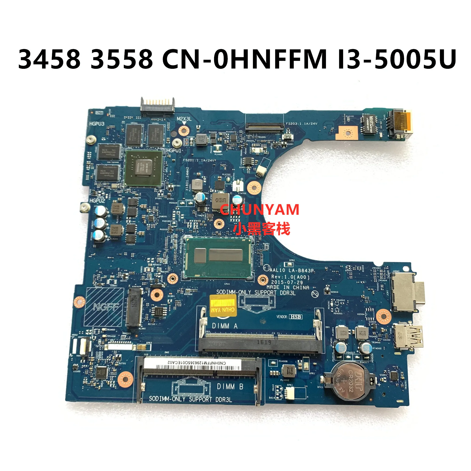 Материнская плата HNFFM для ноутбука Dell Vostro 14 CN-0HNFFM 15 3458 3558 LA-B843P i3-5005U 100% тестирование